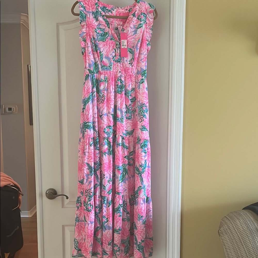 Floral Pink and Green Maxi Dress
